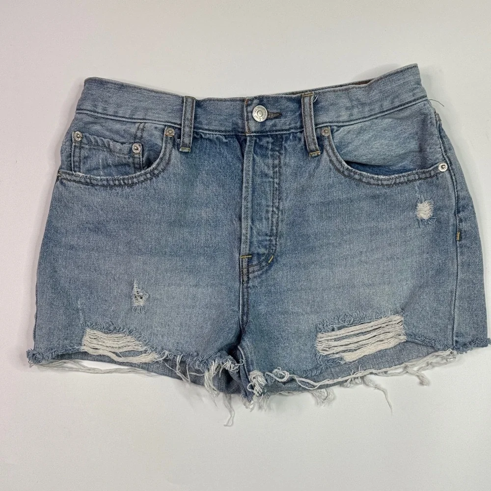 We The Free Distressed Mid Rise Button Fly Denim Shorts Size 29